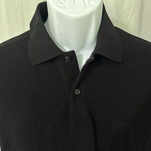 HUGO BOSS Men's jet black Modern Fit short sleeve golf polo shirt Medium M EUC